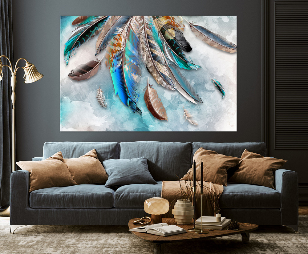 Картина холст у вітальню / спальню Абстракція пір'я      MLP_16  ( 60х30см ) 90х180см Київ - фото 3