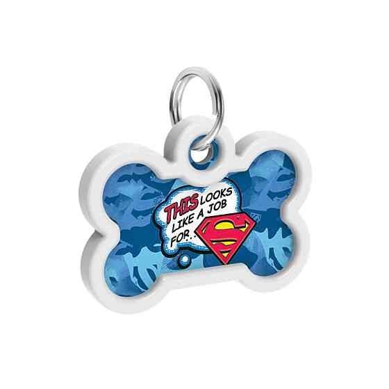 Адресник для собак і котів металевий WAUDOG Smart ID з QR паспортом, малюнок "Робота для Супермена", кістка, Д 40 мм, Ш 28 мм Київ