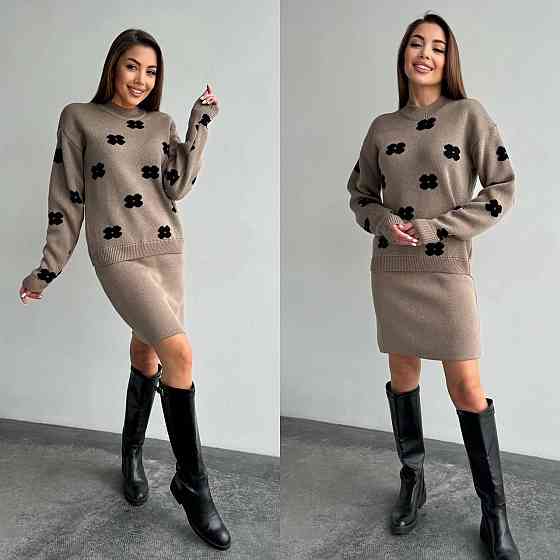 Жіночий базовий в'язаний костюм-двійка машина в'язка Мокко Одеса