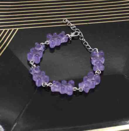 Браслет мишки фиолетовый - длина 15-20см, регулируется, смола Киев