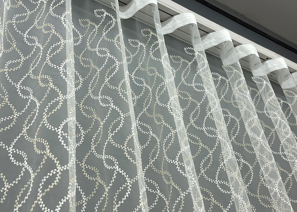 Тюль VR-Textil 1833т Фатин с вышивкой и люрексом Молочный с золотистым 300х270 см (40-188) Киев - изображение 7