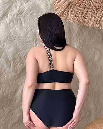 Роздільний купальник великого розміру з високою посадкою plus size з поролоновими чашками біфлекс чорний 4XL Одеса