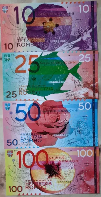 Bueno Chini Буено Чині — набір 4 банкноти 10 25 50 100 Rombo 2020 — Polymer — Fantasy Note — UNC Полтава - фото 1