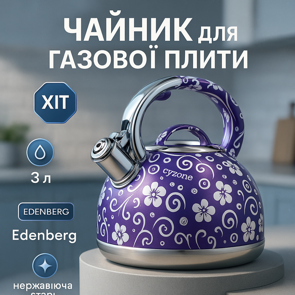 Якісний чайник з нержавіючої сталі зі свистком Edenberg, Чайник зі свистком бакелітовою ручкою KJ-47 Львів - фото 11