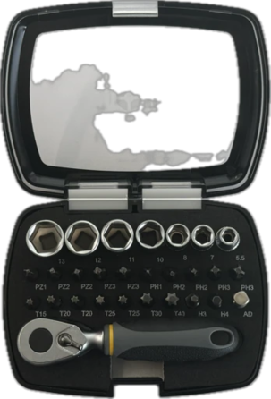 Набор насадок и головок USH: с держателем и трещоткой, PH-PZ-T-HEX-, головки М5-13, 28 эл Одесса