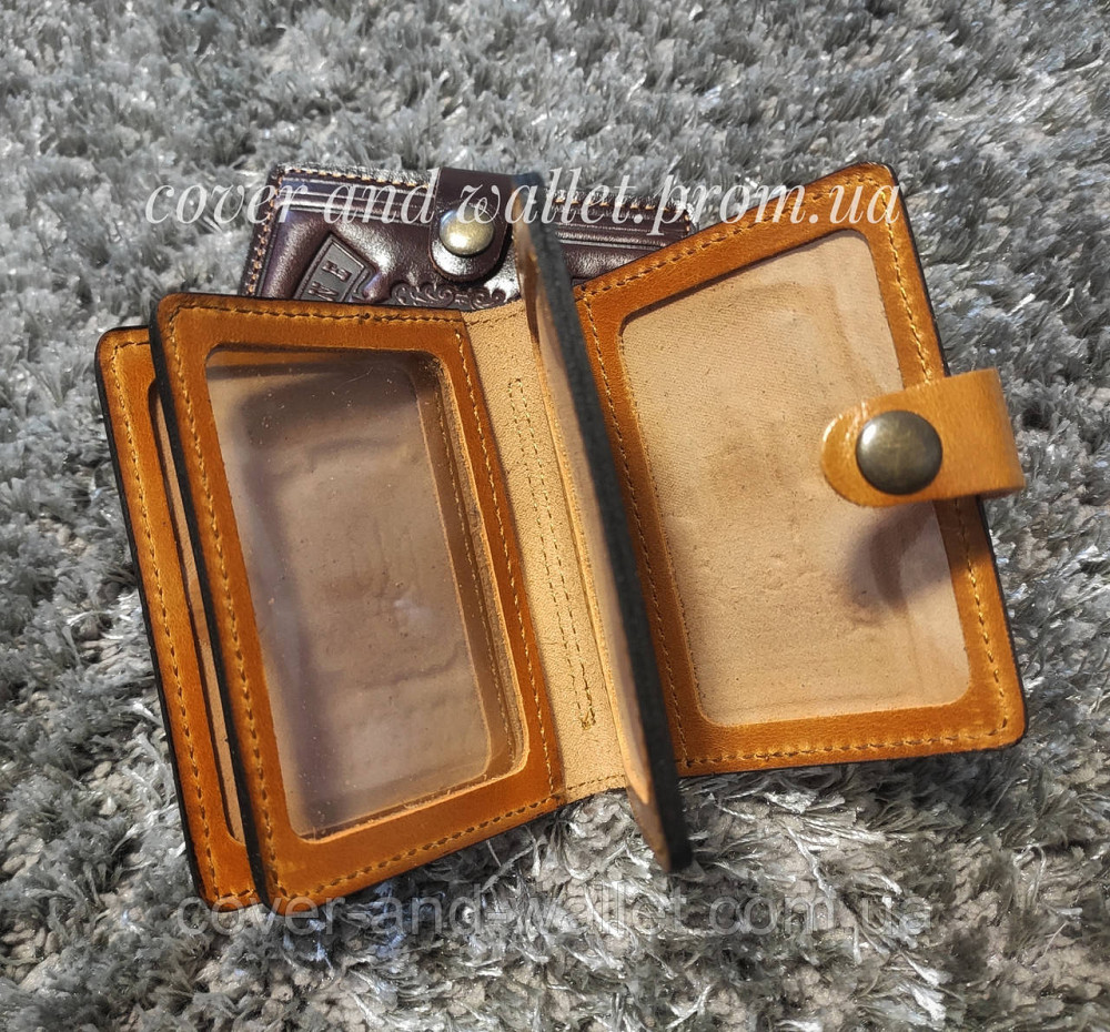 Солидная кожаная обложка на автодокументы и id карту на кнопке рыжего цвета Киев - изображение 4