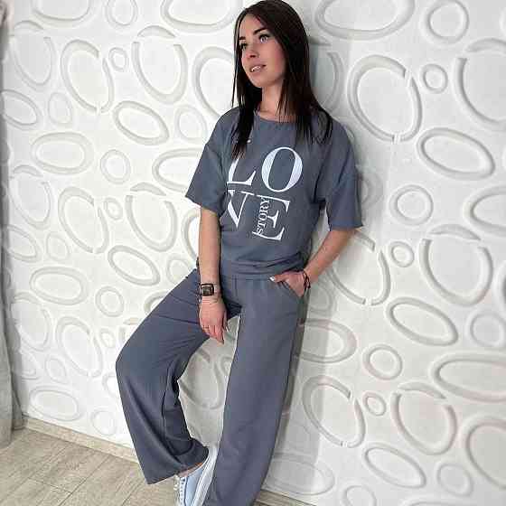 Літній костюм з широкими штанами "Love story" оптом | Распродажа модели Графіт, 42-44 Київ