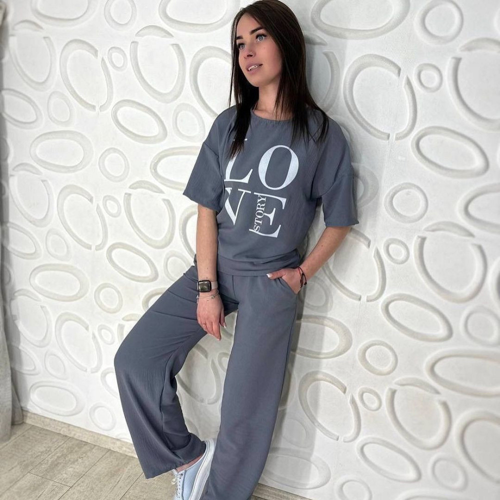 Літній костюм з широкими штанами "Love story" оптом | Распродажа модели Графіт, 42-44 Київ - фото 1