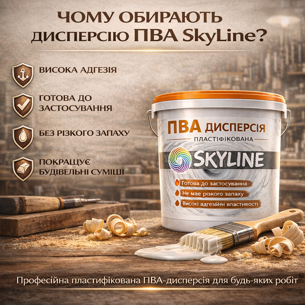 Клеєва дисперсія ПВА пластифікована SkyLine 5 кг універсальна, готова до застосування для дерева та будівельних сумішей Харків - фото 2