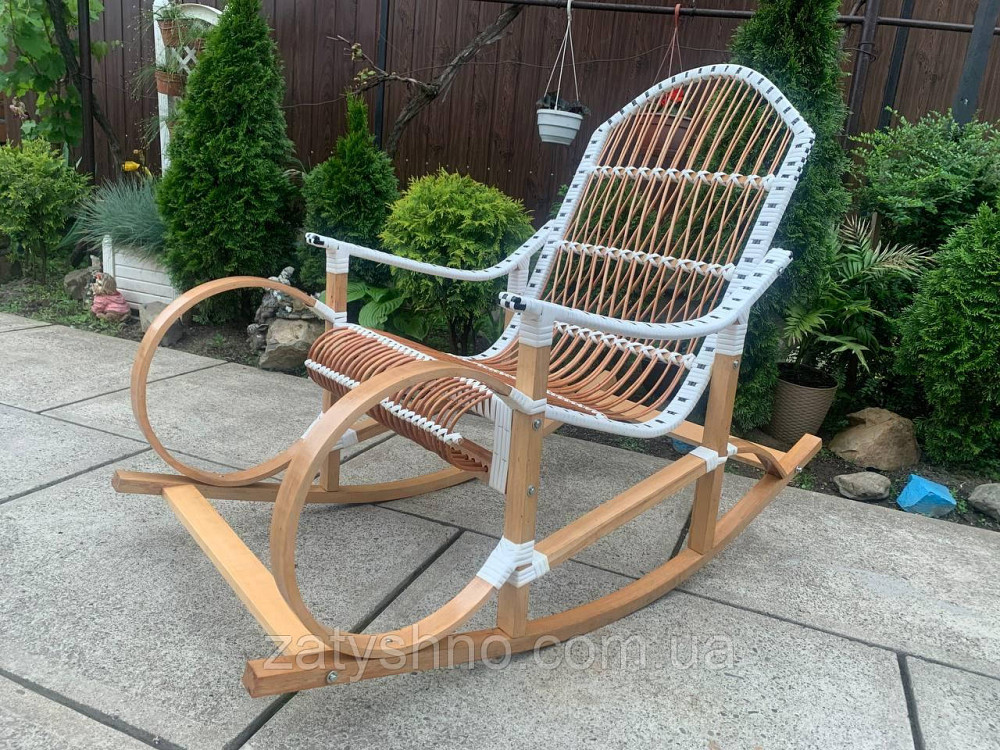 Плетеная качалка из лозы белая с ротангом Киев - изображение 4