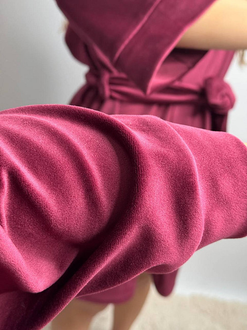 Халат жіночий плюш велюр під пояс Бордовий XL Харків - фото 2