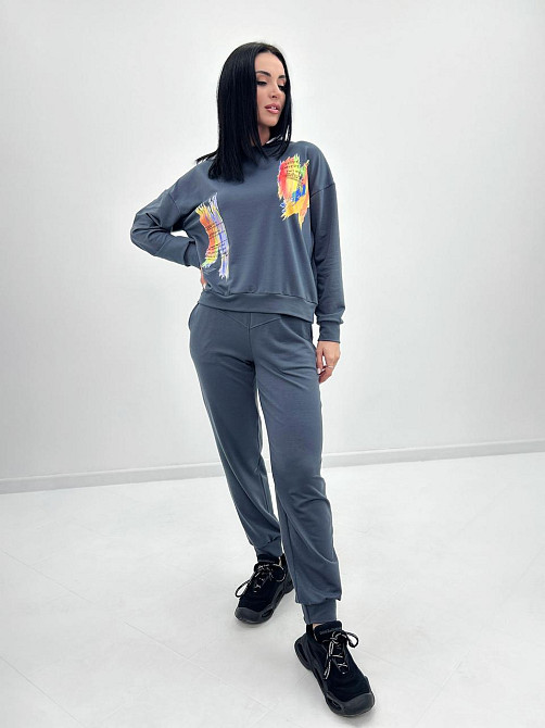 Жіночий костюм-двійка з капюшоном "Rainbow"| Батал | Розпродаж моделі Графіт, 50-52 Київ - фото 3