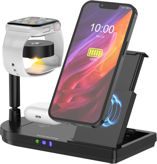 Бездротова зарядна станція 4 в 1 Fast Wireless Charger (15 Вт, MagSafe складний дизайн, LED-підсвічування) для iPhone, Apple Watch Київ - фото 1