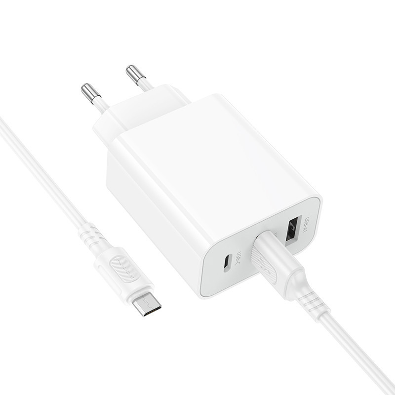 Мережевий зарядний пристрій з кабелем BOROFONE BA105A Stellar three-port charger set (Micro) (EU) White Одеса - фото 5
