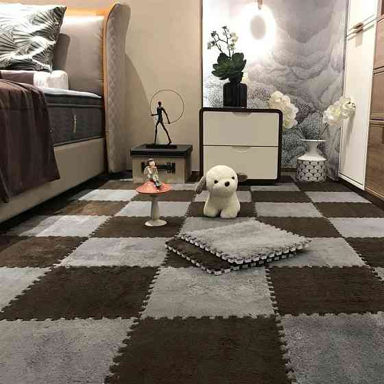 Пол-пазл плюшевый 120x150см, 20 пазлов, теплый пол, детский мат, термоковрик для дома, цвет коричневый Каменец-Подольский