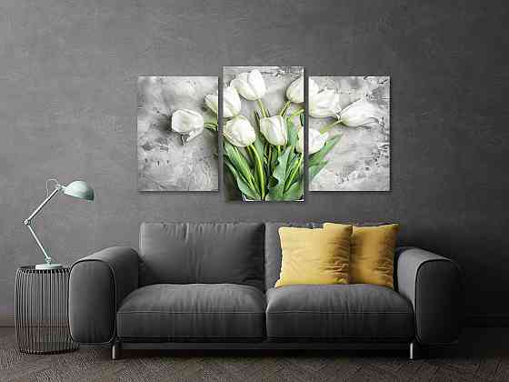 Модульная картина в гостиную / спальню Білі Тюльпани Art-605_3 100x150 см Киев