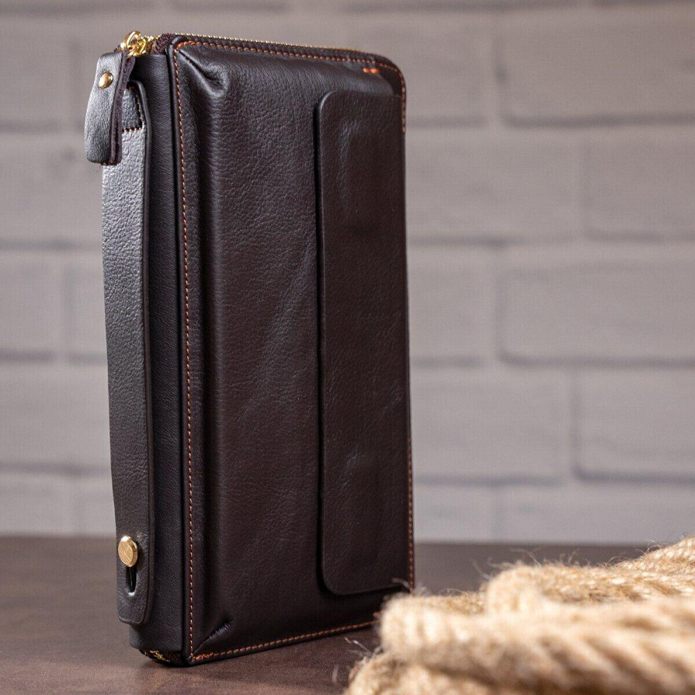 Мужской клатч-барсетка с ремешком на руку Коричневый (Vintage) Киев - изображение 10