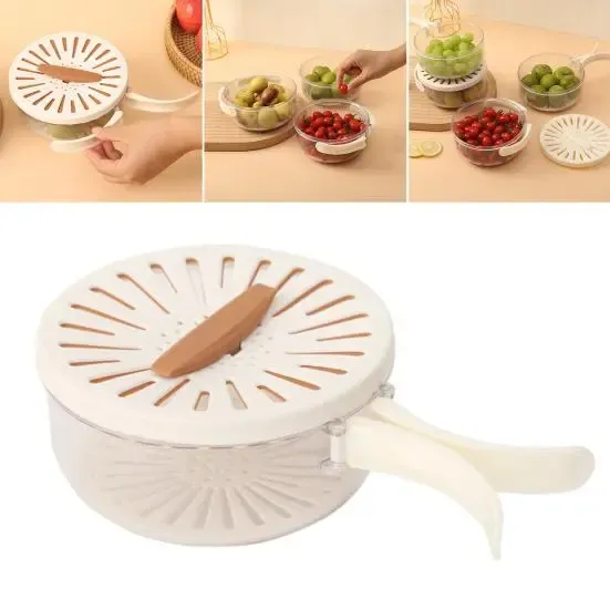 Двухслойная дренажная корзина / Миска для очистки фруктов с ситечком Коломия - фото 6