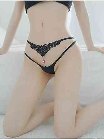 Інтимні трусики чорні з камінцем - розмір 42-46, резинка до 90см Київ