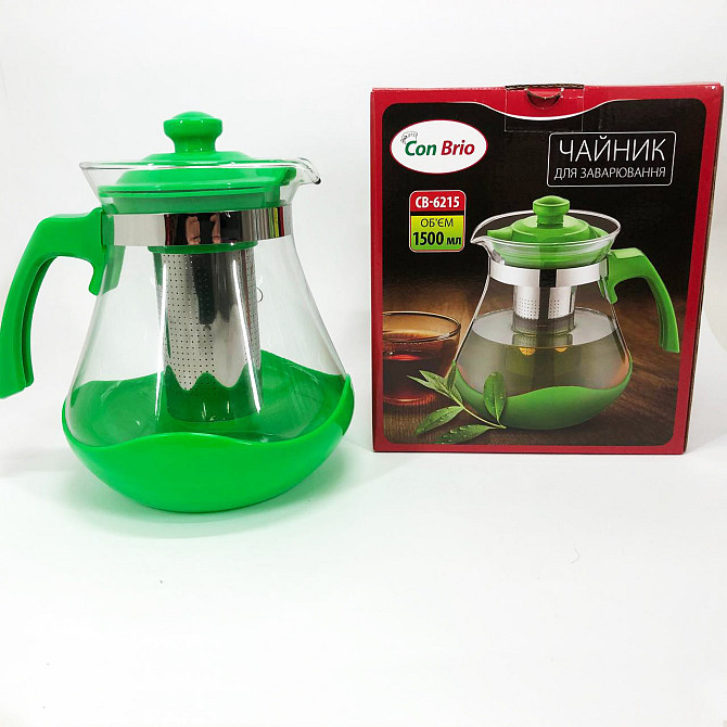 Скляний заварник Con Brio Green CB-6215 1,5 л, Заварники для чаю та кави, Чайник OY-404 самовар скляний Київ - фото 4