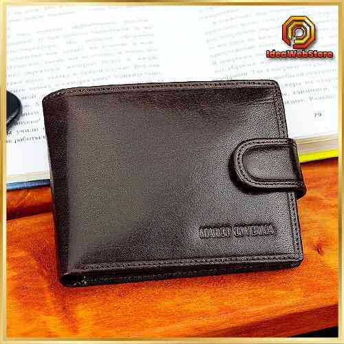 Чоловічий гаманець з натуральної шкіри Marco Coverna коричневе портмоне на застібку з кнопкою на подарунок чоловікові Київ