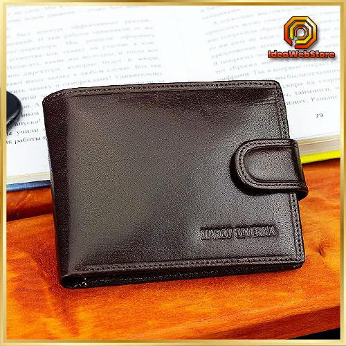 Чоловічий гаманець з натуральної шкіри Marco Coverna коричневе портмоне на застібку з кнопкою на подарунок чоловікові Київ - фото 1