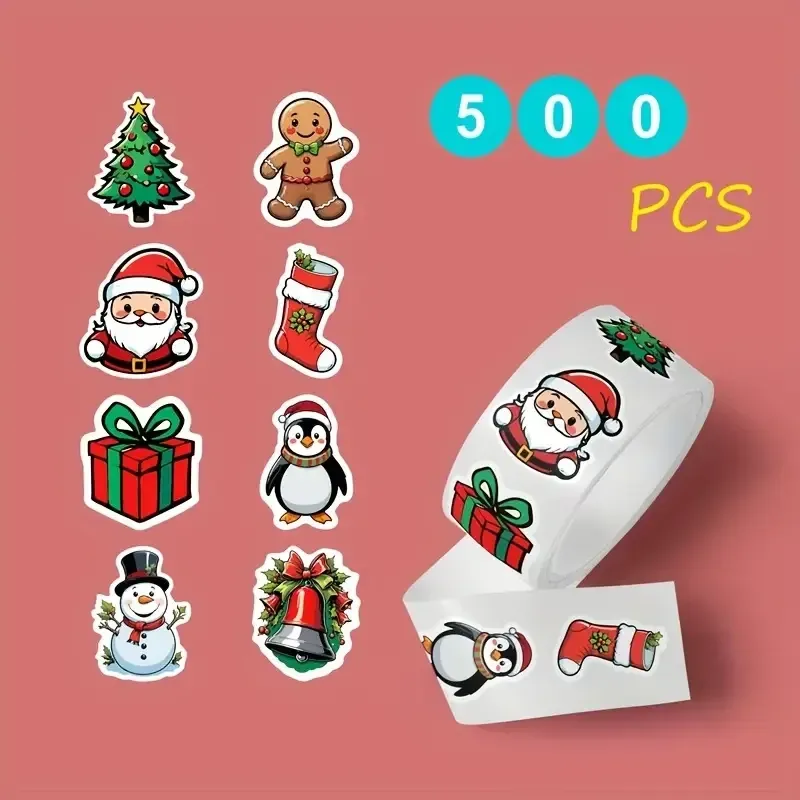 Набор рождественских наклеек 500 шт – праздничные стикеры 8 вариантов дизайна Киев - изображение 2