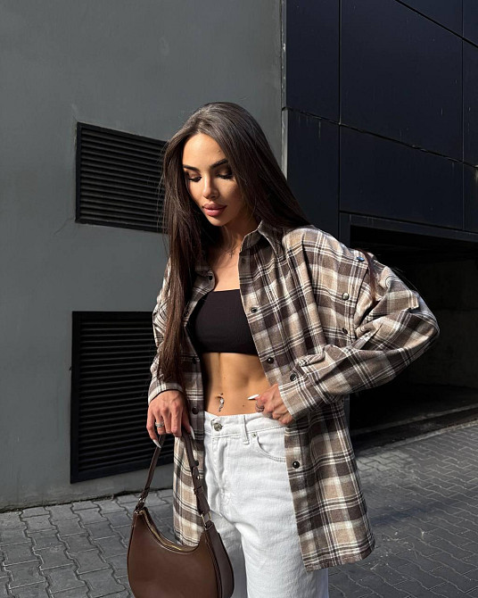 Жіноча повсякденна сорочка в клітинку турецька фланель Беж Одеса - фото 8