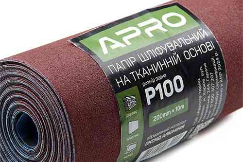 Папір шліфувальний P100 рулон 200 мм*10 м (тканинна основа) APRO Рівне