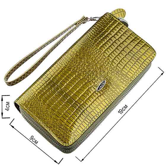 Кошелек женский из экокожи на две молнии лаковый KIVI Хамелеон 19023 Зеленый Киев