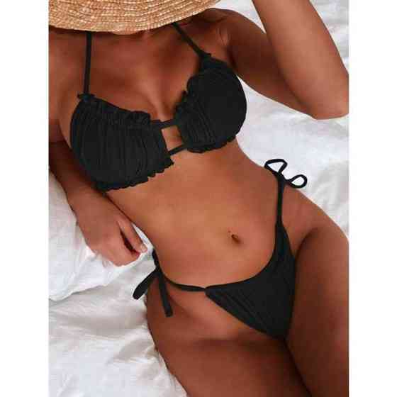 Купальник шторки на зав'язках S-M чорний Вінниця