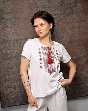 Женская футболка Вышиванка white/red ПП7433 Одесса