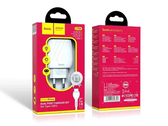 Сетевое зарядное устройство Hoco C78A Max Energy 220V (10.5W, 5V/2.4A) на 2 USB-порта с кабелем USB - Type-C для Android / iPhone Одесса