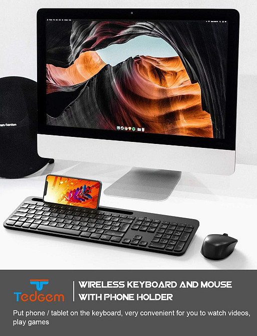 Бездротовий комплект клавіатура та миша TedGem, 2.4G USB, 110 клавіш, слот для смартфона, чорний, для ноутбука і ПК Київ - фото 2