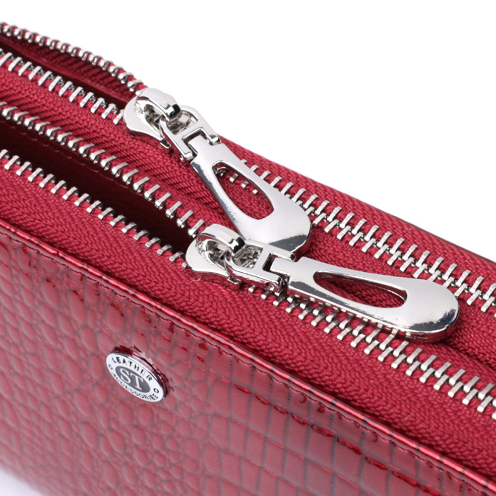 Фактурный клатч на два отделения из лакированной натуральной кожи ST Leather 22692 Красный Киев - изображение 6