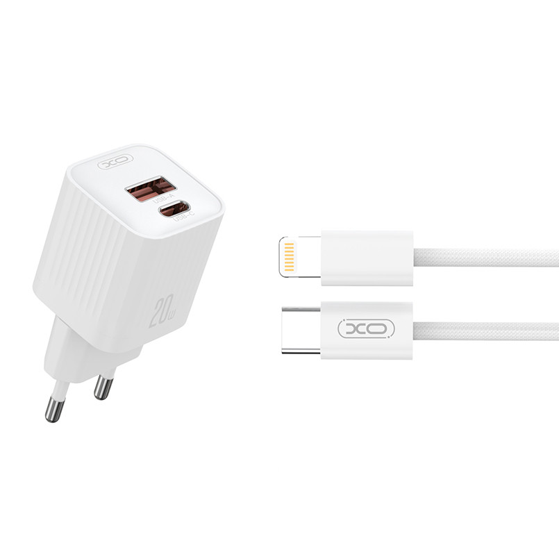 Мережевий зарядний пристрій XO L147 PD20W 1USB-A+1USB-C + Lightning cable білий Львів - фото 1