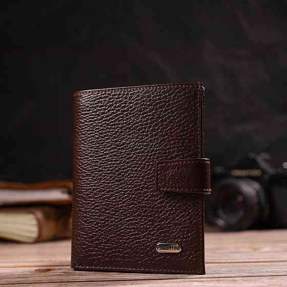 Удобный вертикальный мужской кошелек среднего размера из натуральной кожи флотар Коричневый (CANPELLINI) Киев