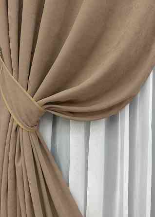Комплект готових штор VR-Textil Мікровелюр Petek YL № 1701ш Капучино 150х295 см 2 шт (33-0602) Київ