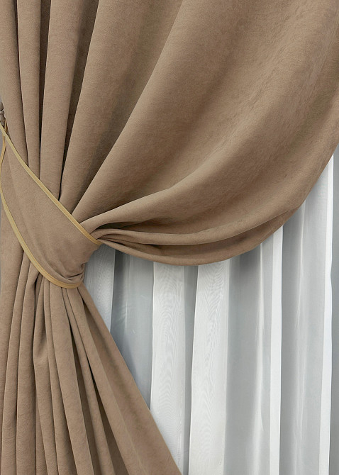 Комплект готових штор VR-Textil Мікровелюр Petek YL № 1701ш Капучино 150х295 см 2 шт (33-0602) Київ - фото 5