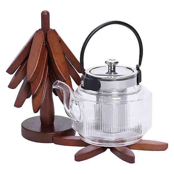 Набір підставок під гаряче з дерева 3 шт Ø19 (см) + тримач підставки на стіл під гаряче HB-40-4BR Київ