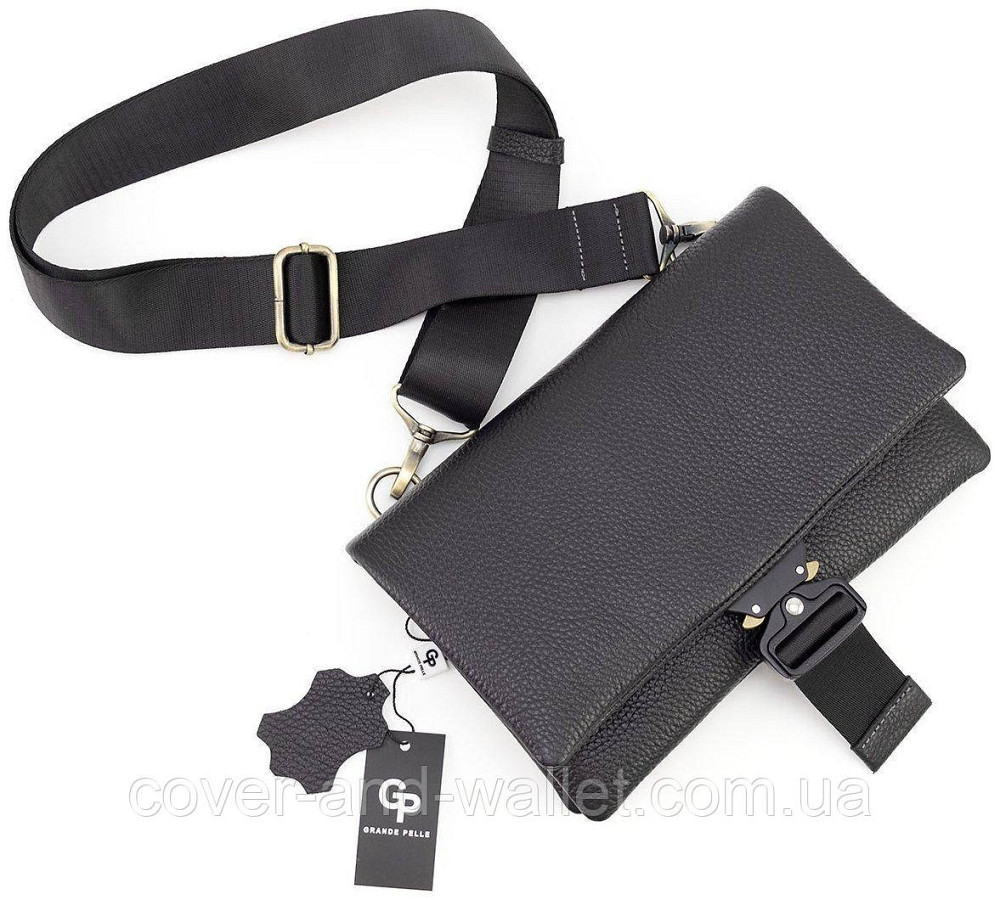 Стильная мужская барсетка через плечо из натуральной кожи в черном цвете Grande Pelle 731710 Киев - изображение 4