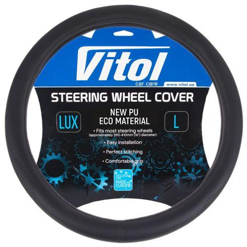 Чохол на кермо VLOD-NPUC980 BK L чорний, один шов, штучна шкіра Харків - фото 1