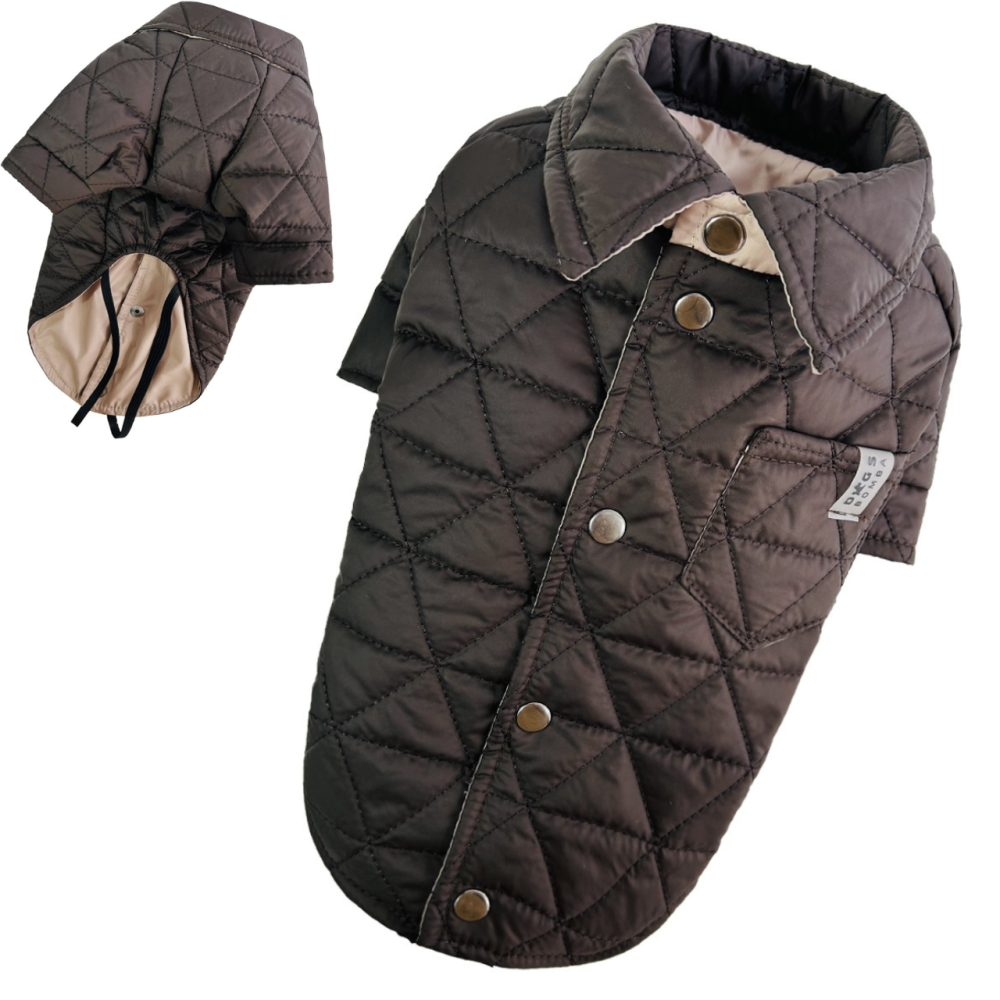 Стьобана куртка-сорочка для собак Dogs Bomba на весну/осінь водовідштовхувальна з кишенею шоколад Одеса - фото 1