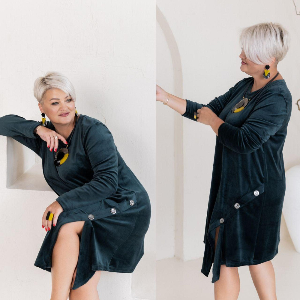 Жіноче стильне коротке плаття батал із королівського велюру Смарагдовий, 48/52 Одеса - фото 2