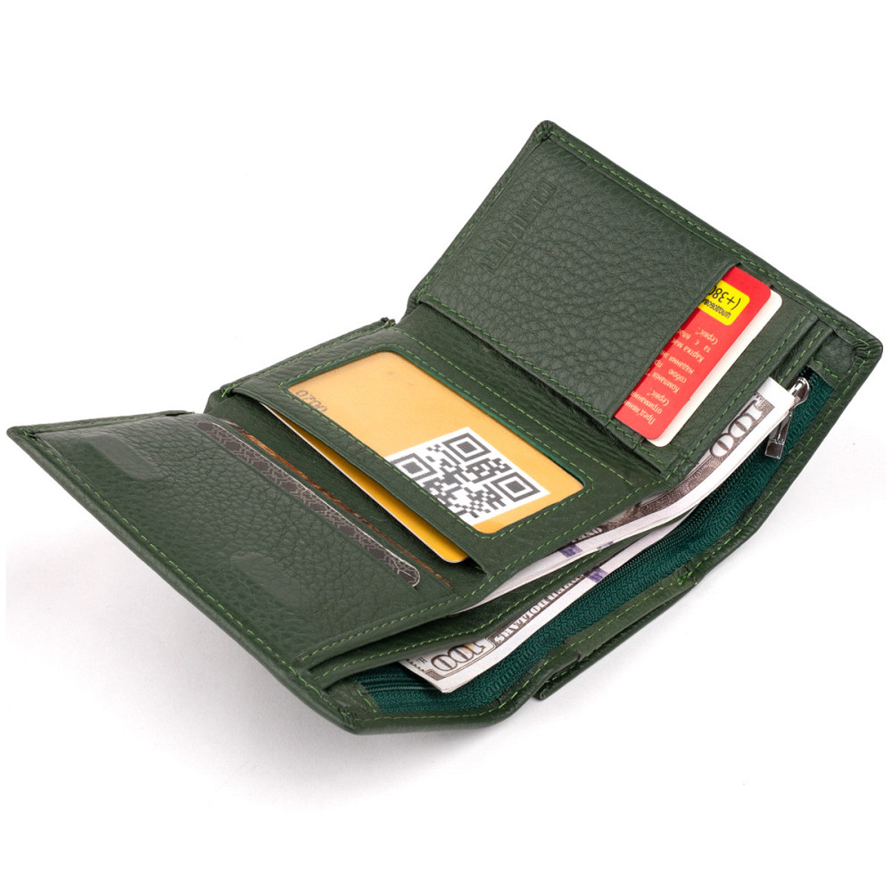 Горизонтальне портмоне зі шкіри унісекс на магніті Зелене (ST Leather) Київ - фото 7