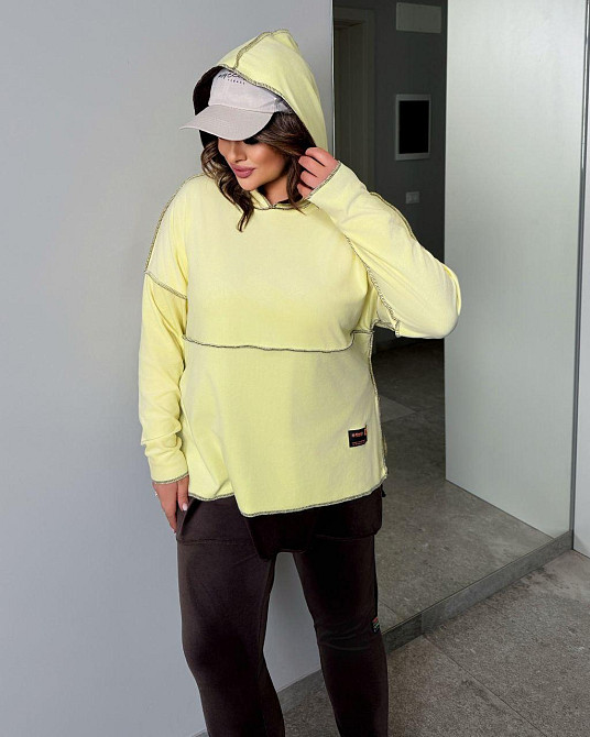 Жіночий стильний повсякденний костюм із якісного велюру Лимонний, 54/58 Одеса - фото 2