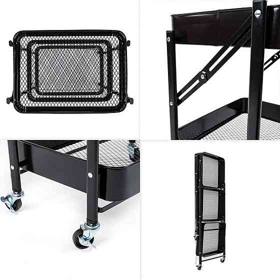 Етажерка мобільна триярусна універсальна з металу 46,5х29х77,5см Чорна SW-00002099 Київ