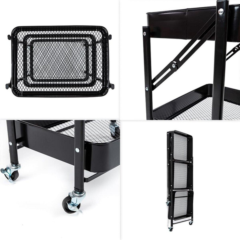 Етажерка мобільна триярусна універсальна з металу 46,5х29х77,5см Чорна SW-00002099 Київ - фото 5