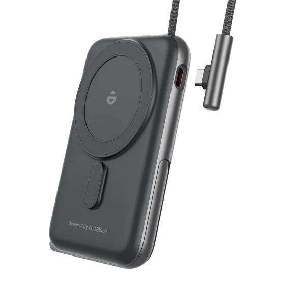 Повербанк 10000mAh Choetech B735 Black QC3.0 PD3.0 бездротова магнітна зарядка, вбудований кабель, підставка (43-00149) Київ