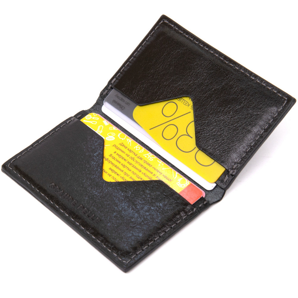 Шкіряна невелика візитниця GRANDE PELLE 11501 Чорний Київ - фото 3